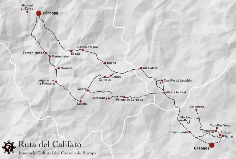 Ruta del Califato - Mapa ilustración con nombres de los pueblos destacados de la ruta 